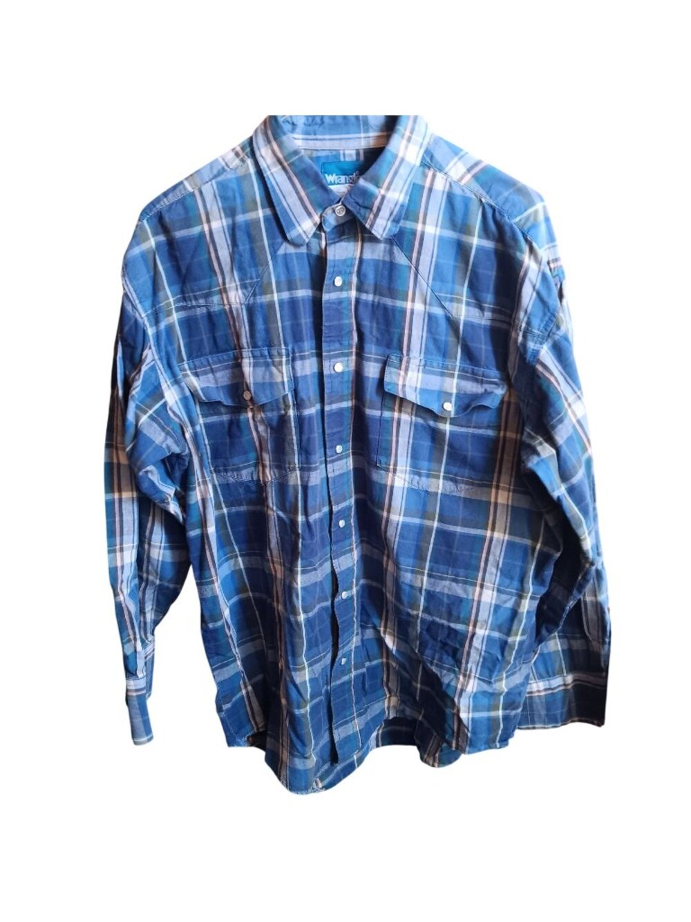 Vintage Large Wrangler Mens Blue Plaid Western Shirt 1990's Cowboy